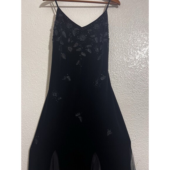 Vintage Xscape Velvet Stretch Flare Hem Maxi Black Y2K Whimsigoth Dress Size 6 - Picture 3 of 13